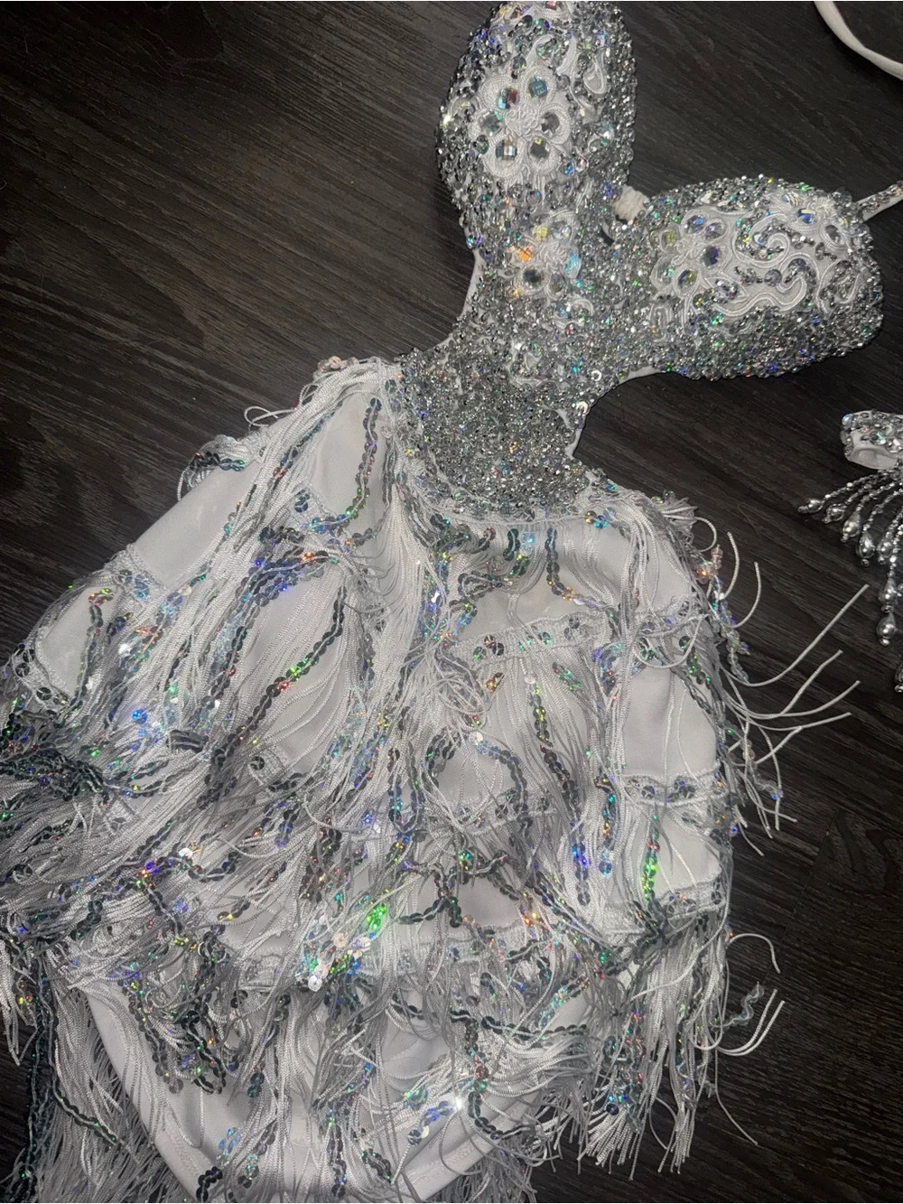 Sparkling White Sequin Fringe Mamba Dress
